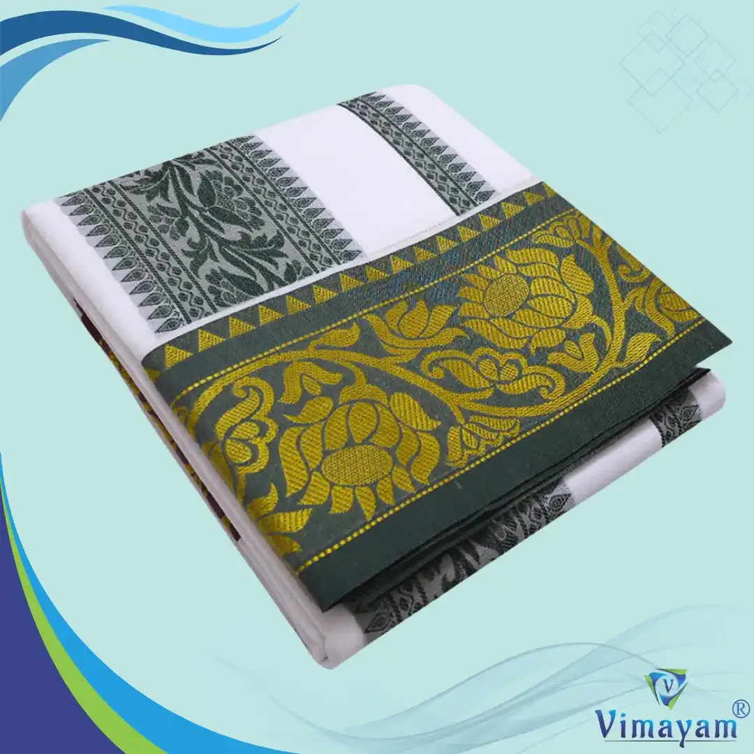 Embose premium quality self kodi flower design - Assorted border colours - Vimayam Dhoties