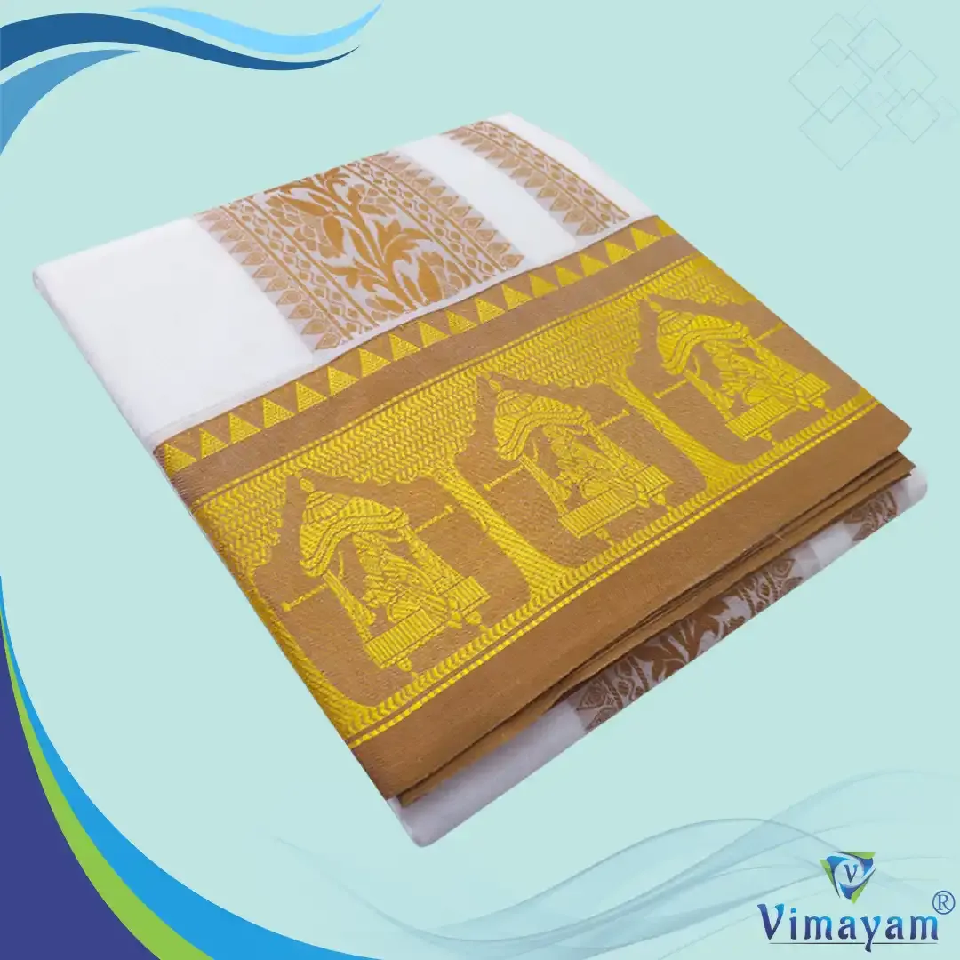 Embose premium quality self pallakku design - Assorted border colours - Vimayam Dhoties