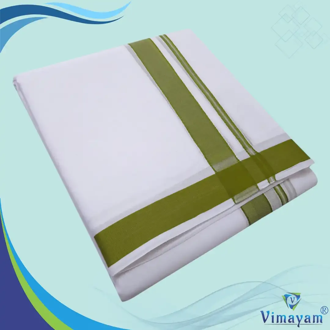 Olive green border pure cotton premium quality dhoti - Vimayam Dhoties
