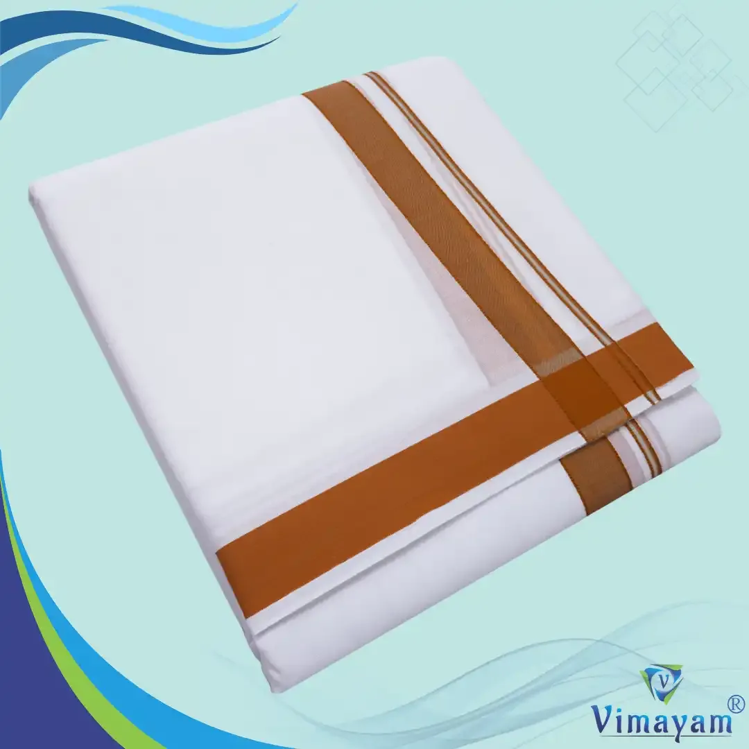 Mustard border pure cotton premium quality dhoti -  - Vimayam Dhoties