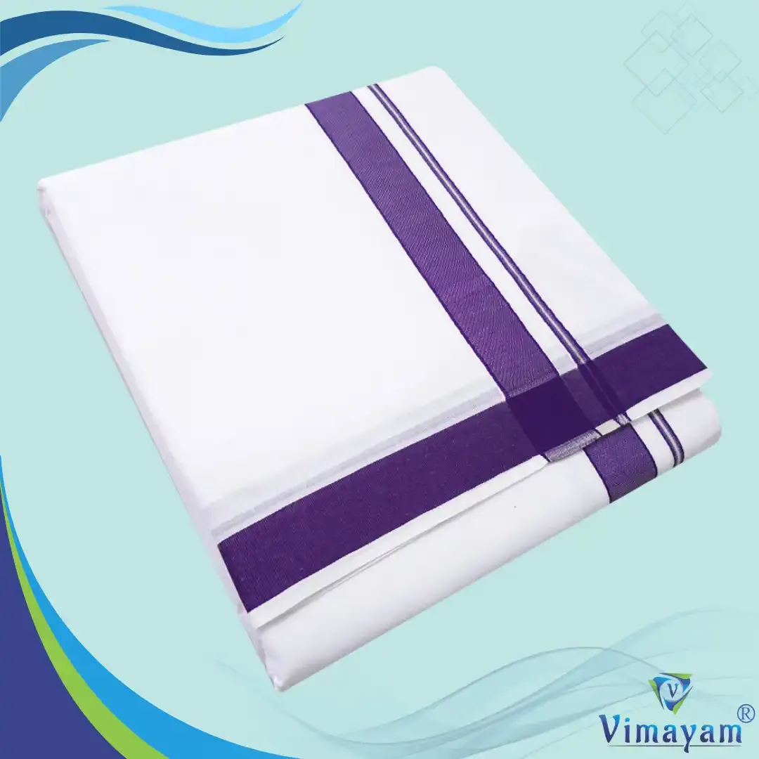 Purple border pure cotton premium quality dhoti - 