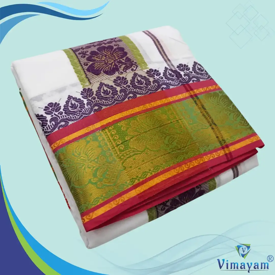 Flower designed premium self designed dhoti - Vimayam Dhoties