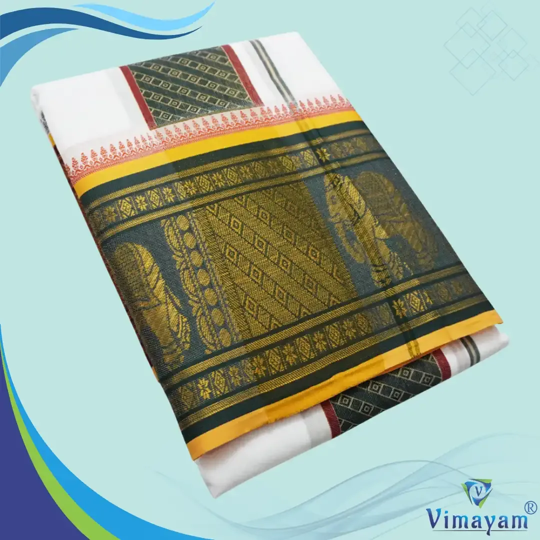 Premium cotton elephant self design dhoti - Assorted border colours - Vimayam Dhoties