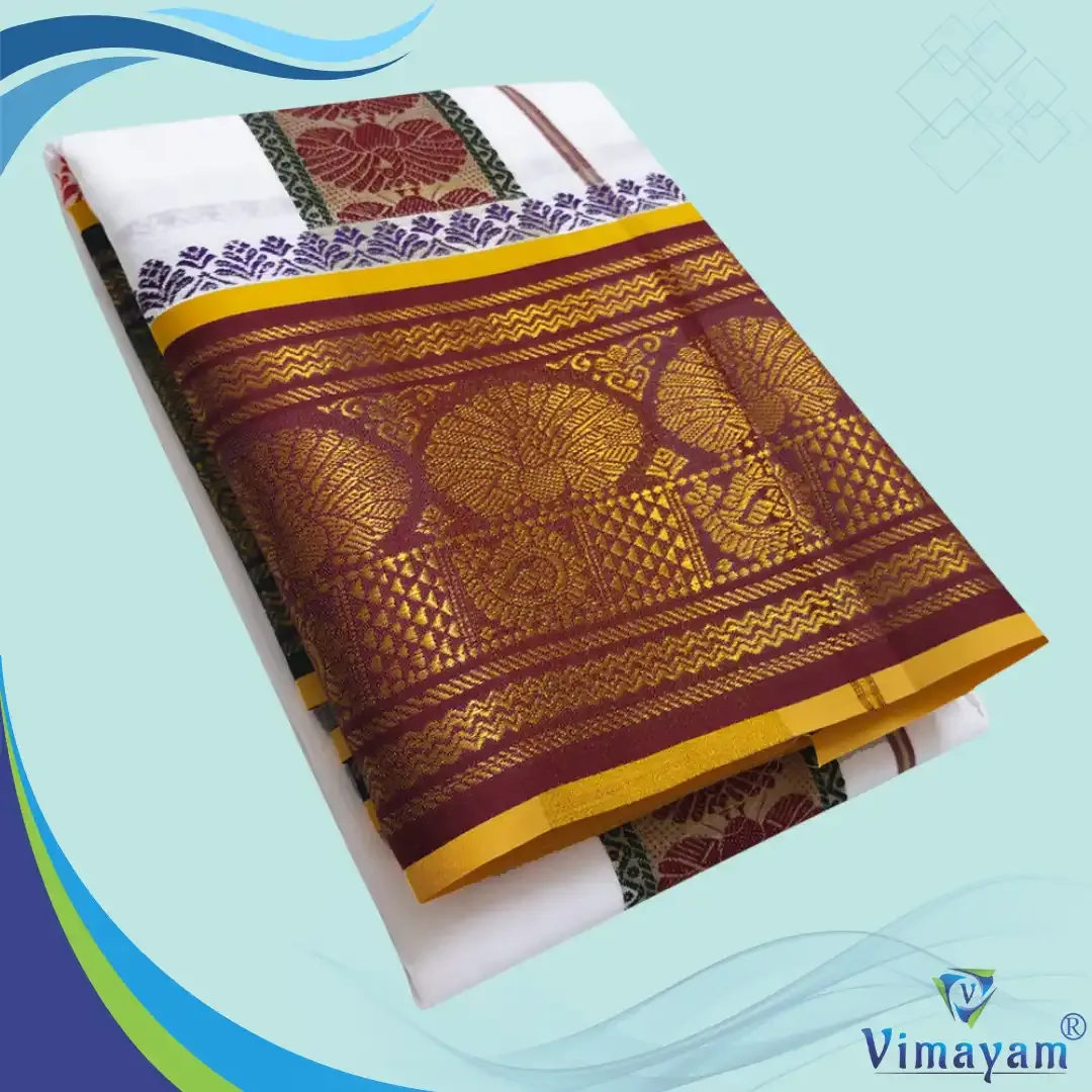 Premium cotton Peacock self design dhoti - Vimayam Dhoties