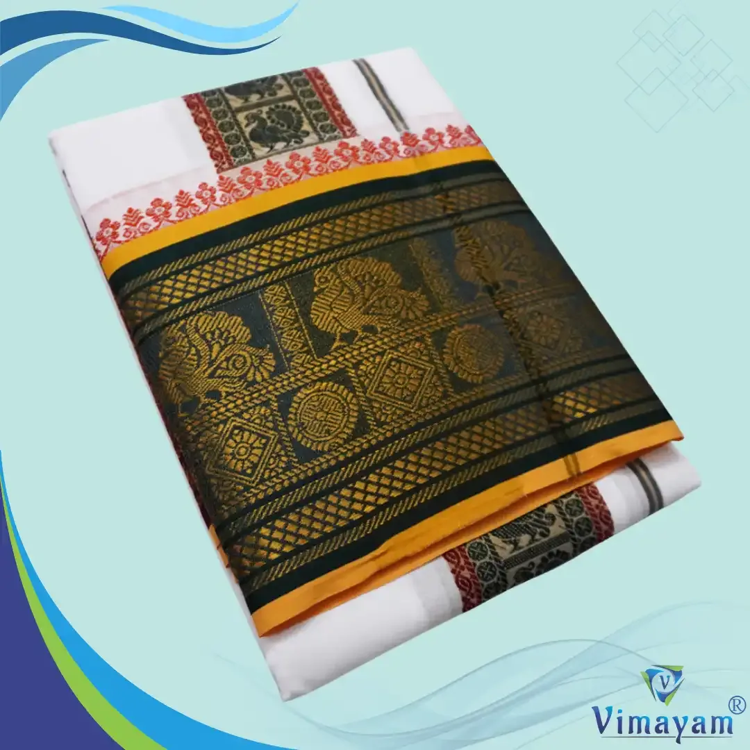 Premium cotton Peacock fancy self design dhoti - Vimayam Dhoties