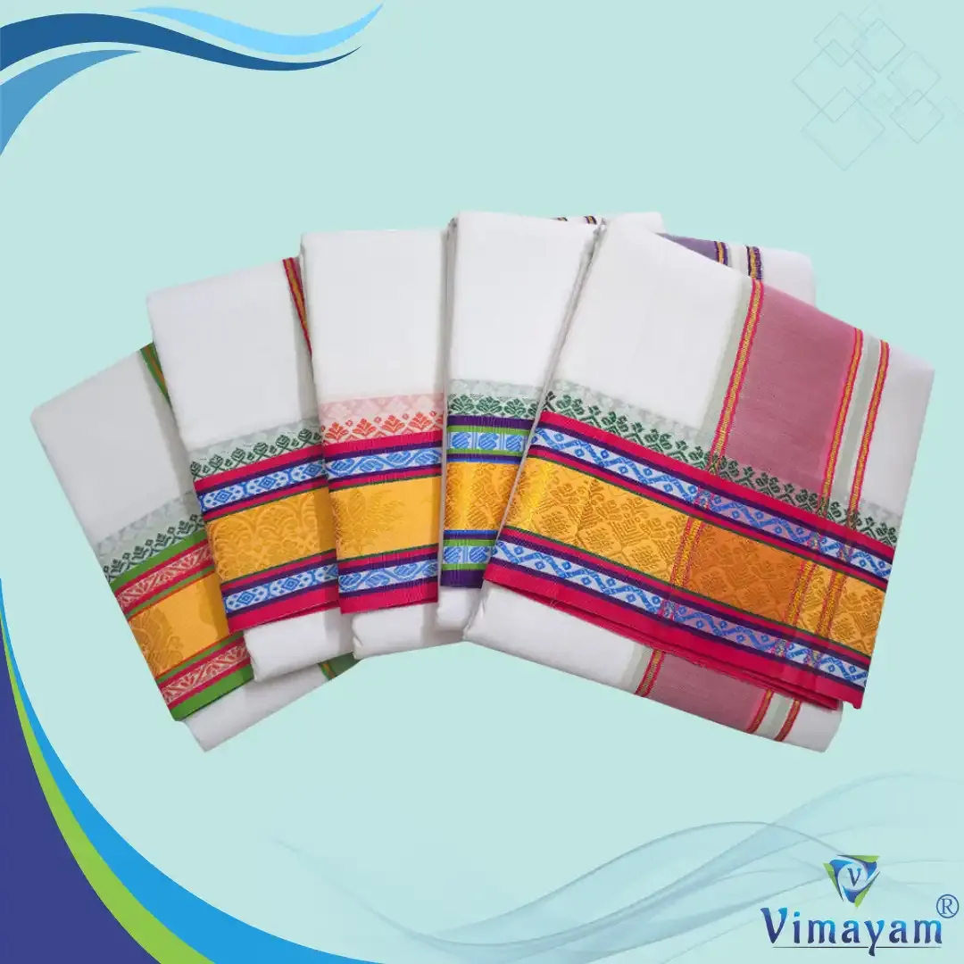Multicolour border desinged dhoti - Assorted border designs  - Vimayam Dhoties