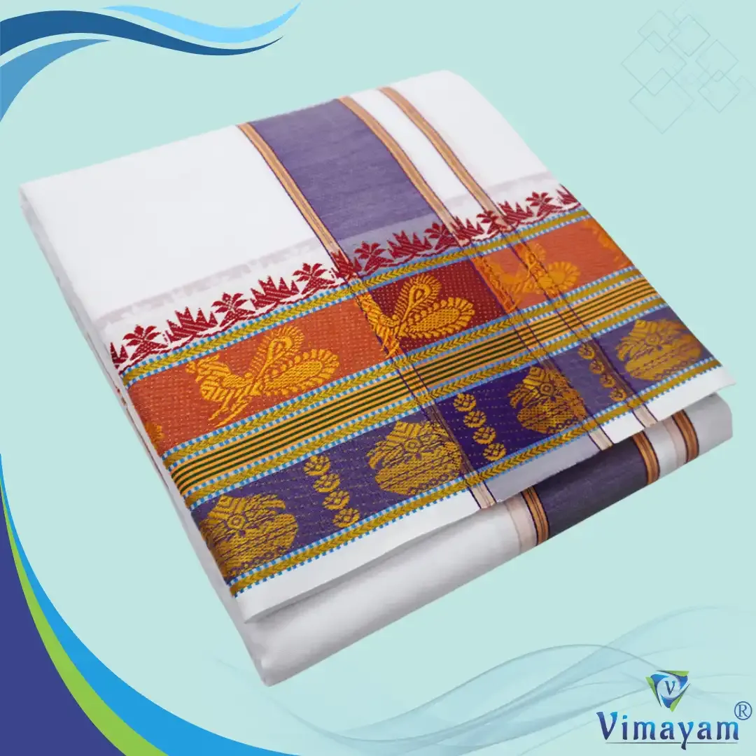 Dual line premium quality dhoti - Assorted border designs - Vimayam Dhoties