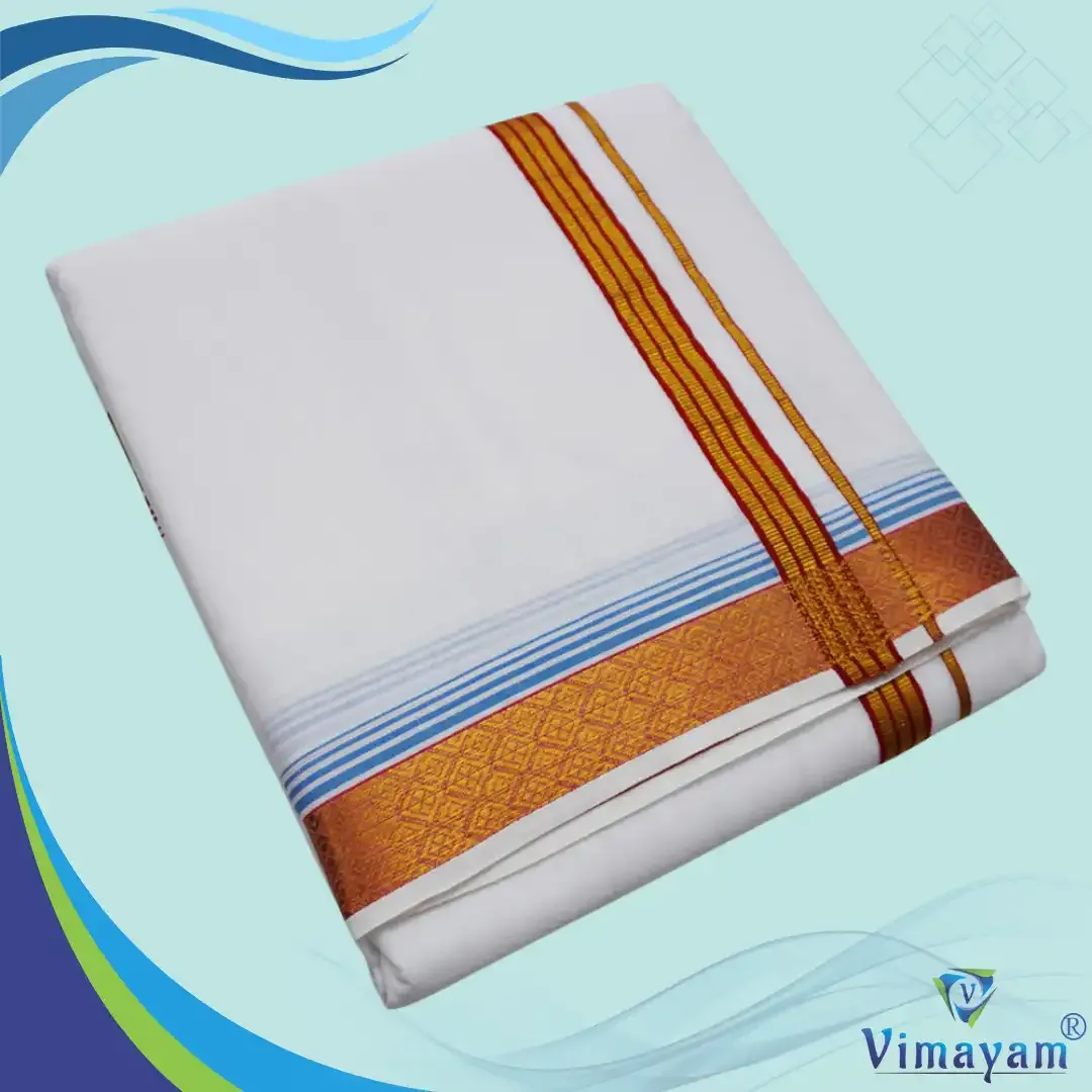Diamond designed rich cotton dhoti - Assorted border colours - Vimayam Dhoties
