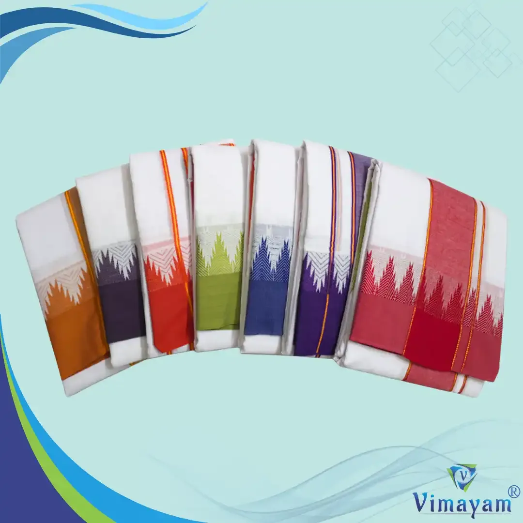 Plain border thalamboo temple border dhoti - Assorted border colours