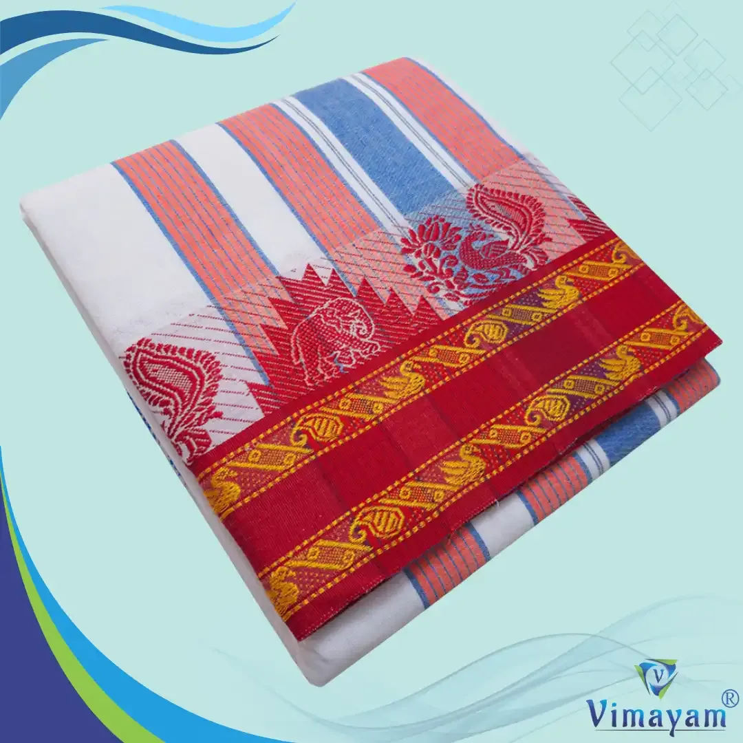 Elephant peacock vaishnava dhoti special quality - Vimayam Dhoties