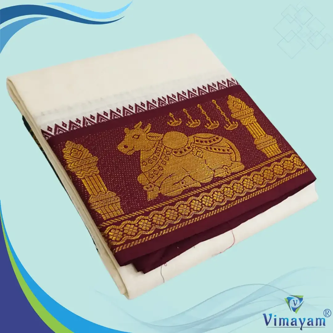 Nandhi designed premium quality dhoti - Assorted border colours - Vimayam Dhoties