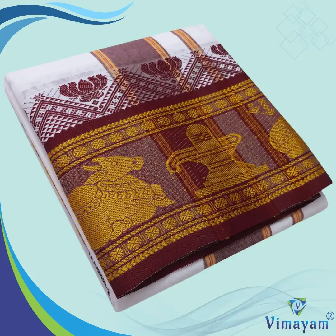 Nandhi lingam designed white dhoti - Assorted border colours - Vimayam Dhoties