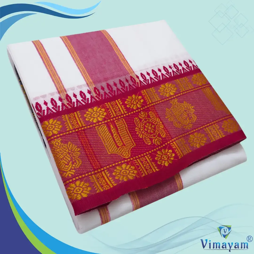 Thiruman Y designed balaji border dhoti - Assorted border colours - Vimayam Dhoties