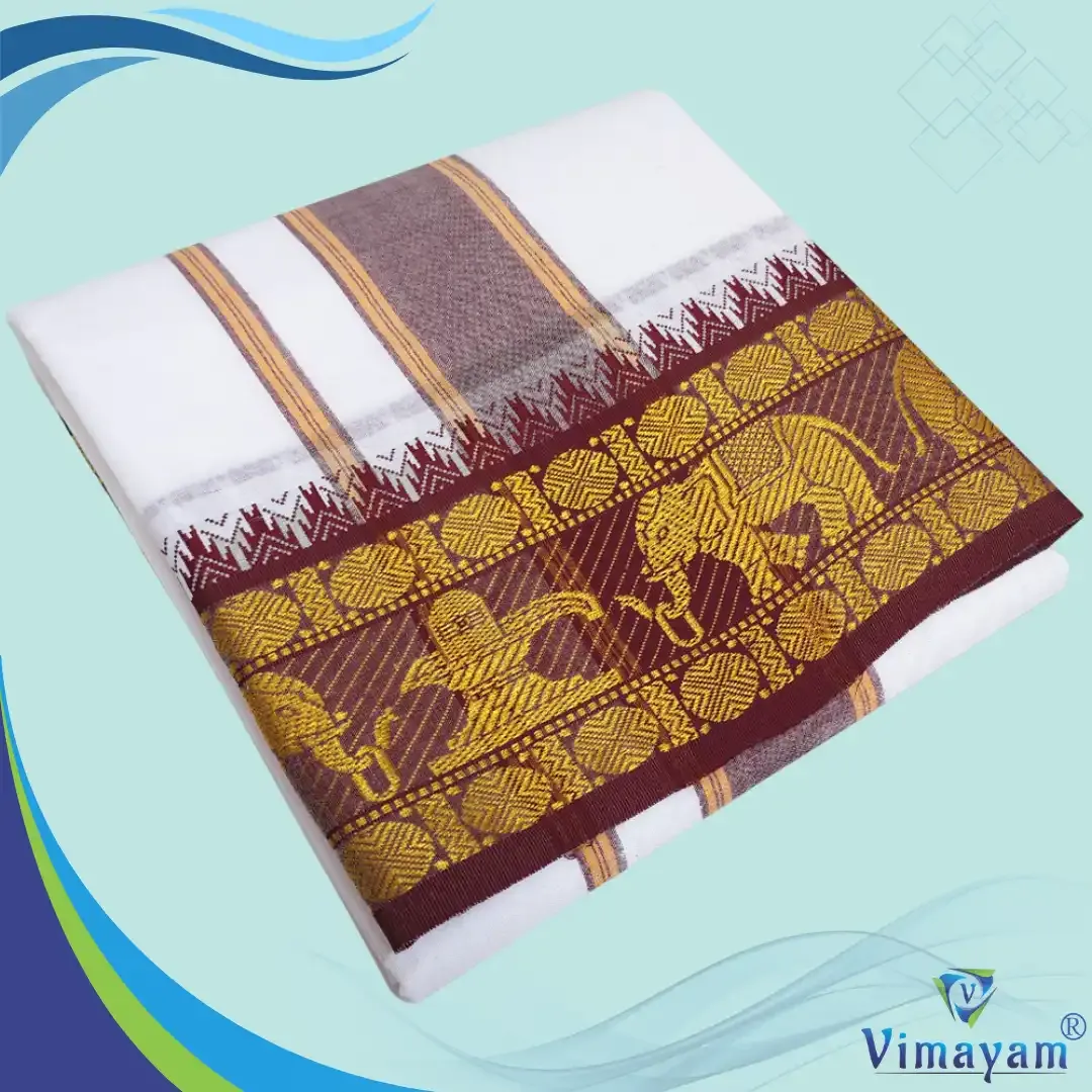 Lingam elephant designed dhoti- Assorted border colours - Vimayam Dhoties