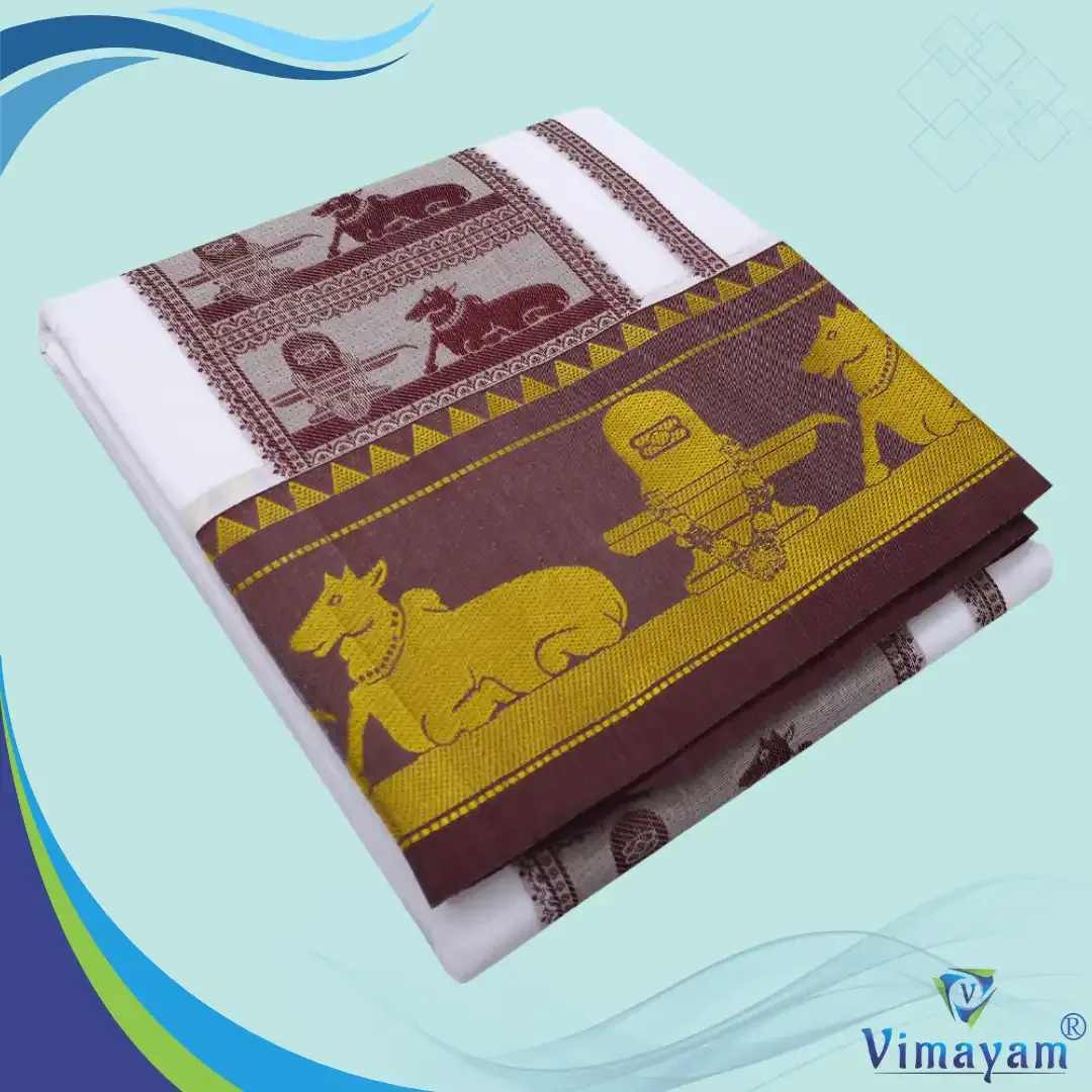 Nandhi lingam border self embose premium quality dhoti - Assorted