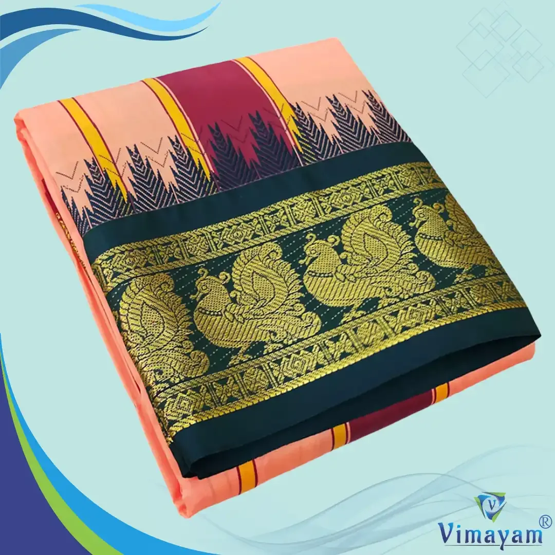 Coral soft silk dhoti premium quality - Assorted border designs - Vimayam Dhoties