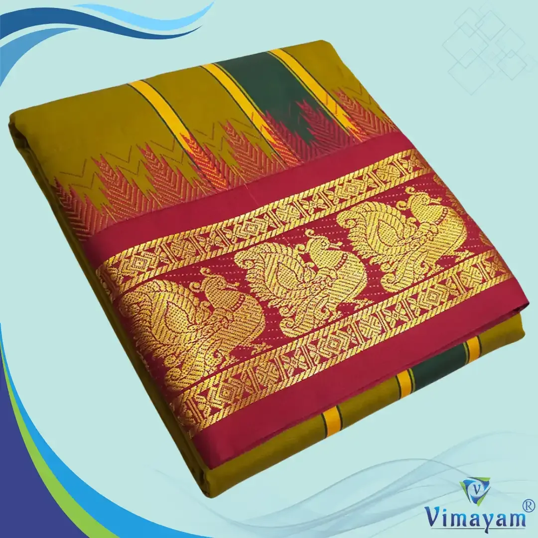Golden brown soft silk dhoti premium quality - Assorted border