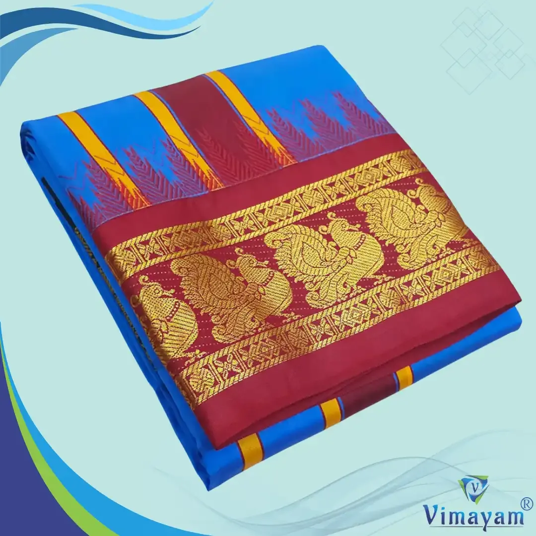 Ink blue soft silk dhoti premium quality - Assorted border designs - Vimayam Dhoties