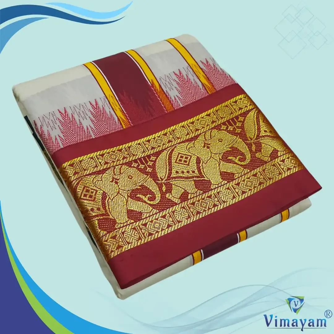 Ivory soft silk dhoti premium quality - Assorted border designs - Vimayam Dhoties