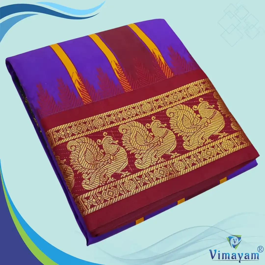 Lavender soft silk dhoti premium quality - Assorted border designs - Vimayam Dhoties