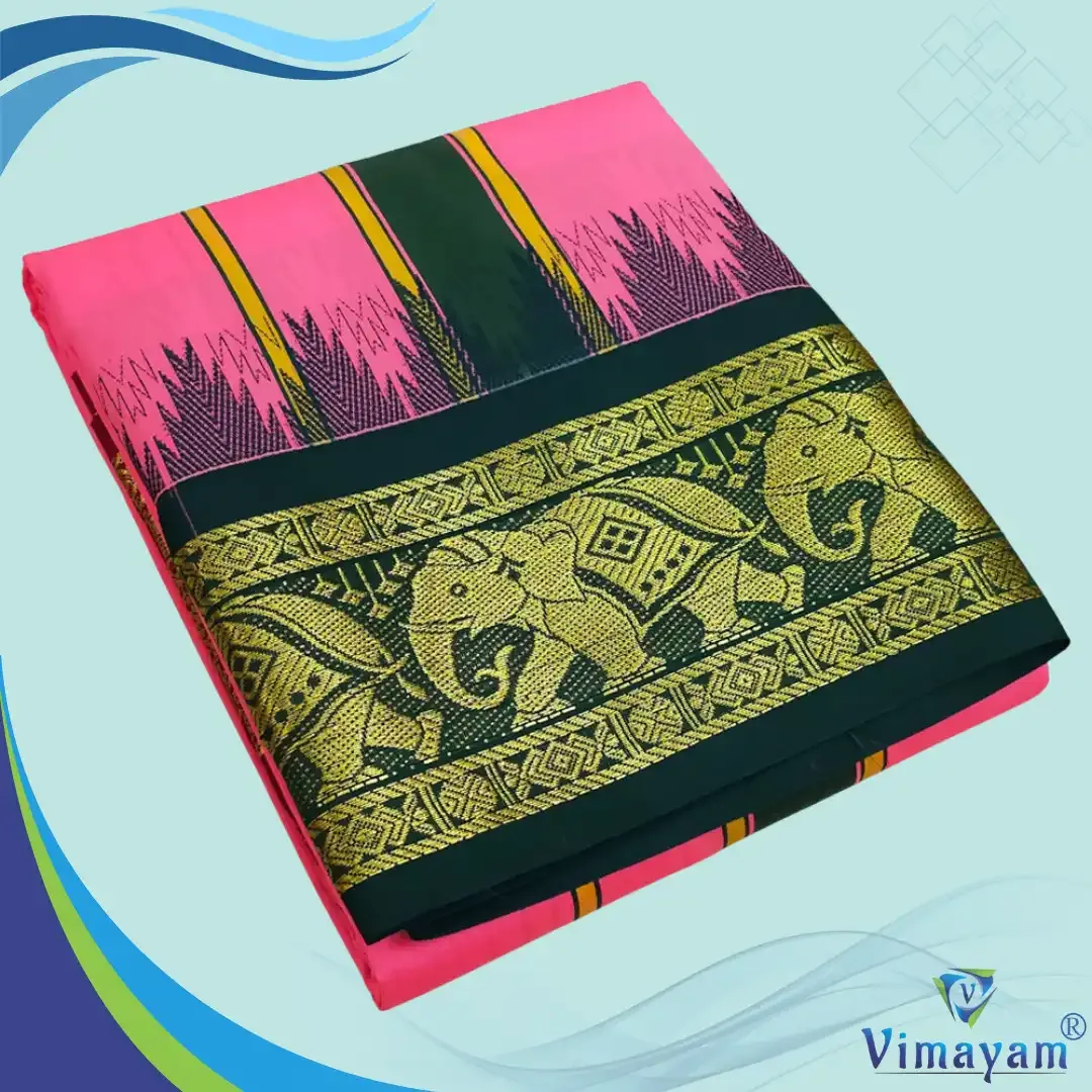 Light rose soft silk dhoti premium quality - Assorted border designs - Vimayam Dhoties