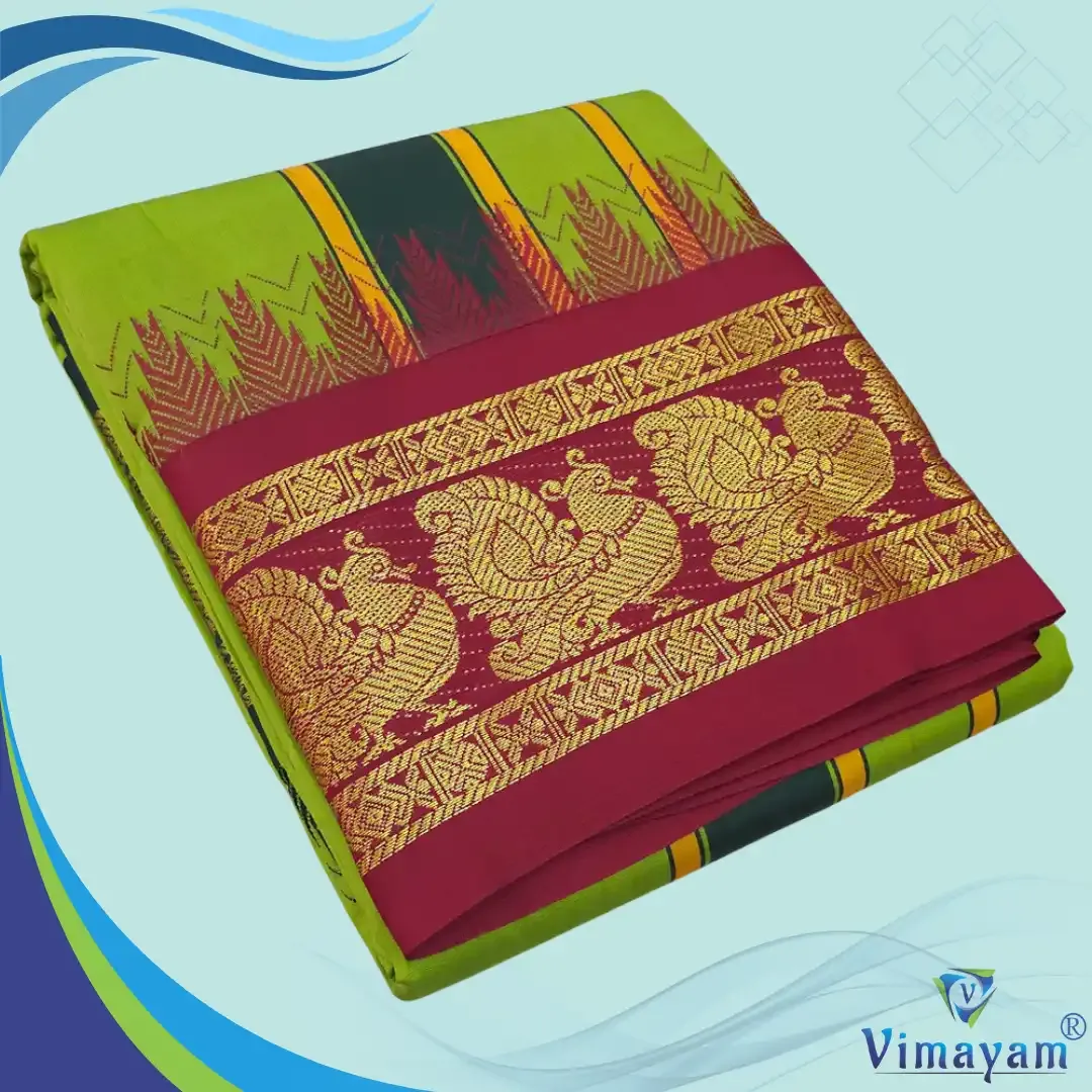 Mint green soft silk dhoti premium quality - Assorted border designs - Vimayam Dhoties