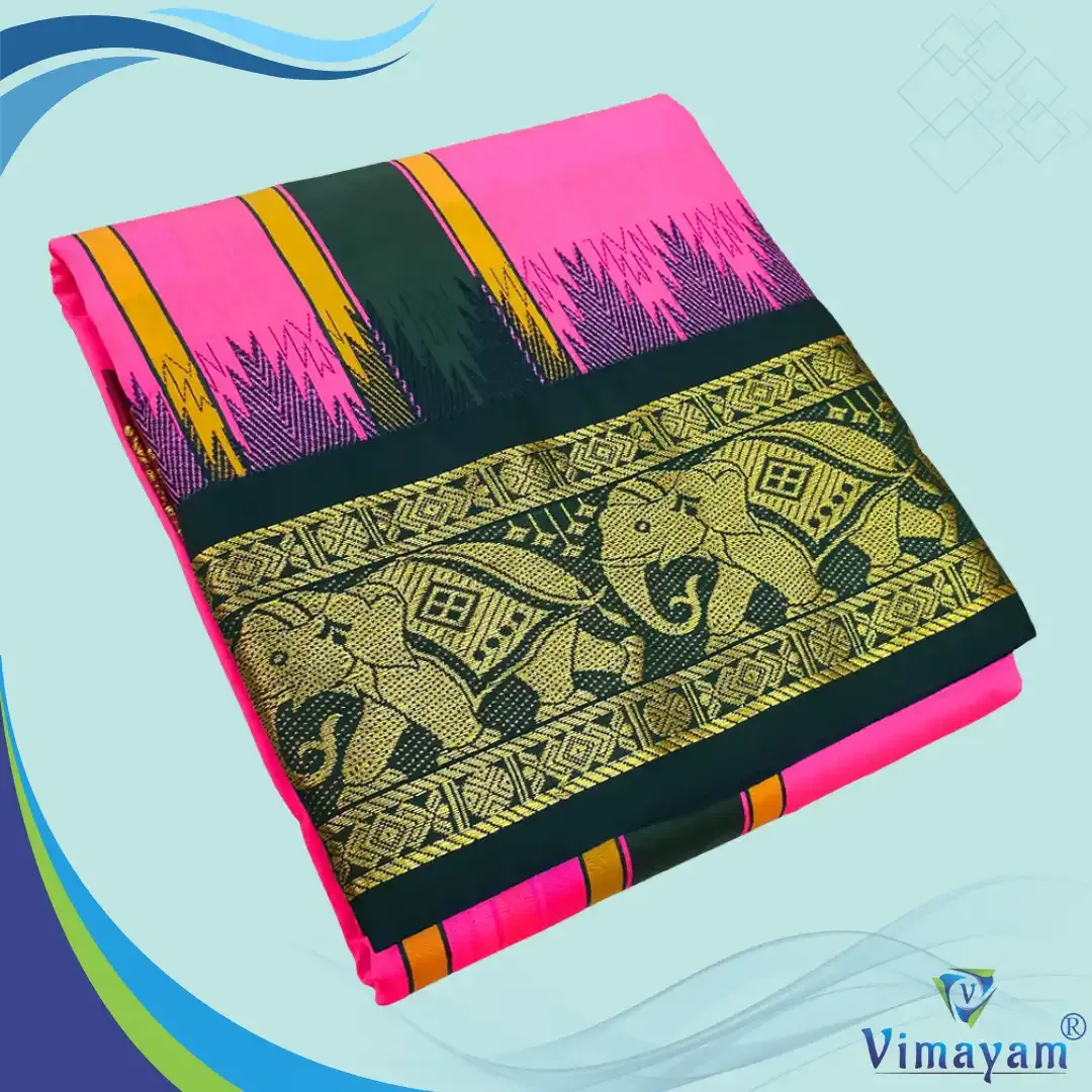 Pink soft silk dhoti premium quality - Assorted border designs - Vimayam Dhoties