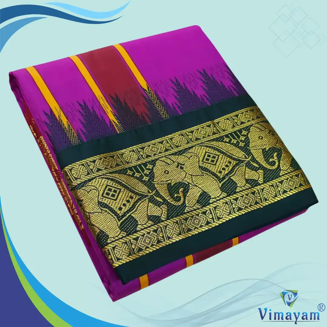 Purple soft silk dhoti premium quality - Assorted border designs - Vimayam Dhoties