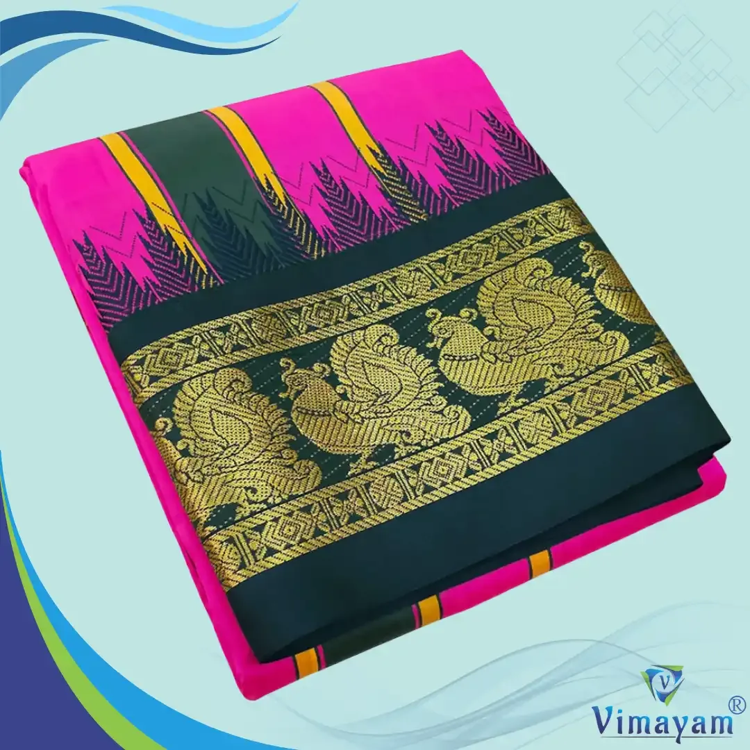 Queen rose soft silk dhoti premium quality - Assorted border designs - Vimayam Dhoties