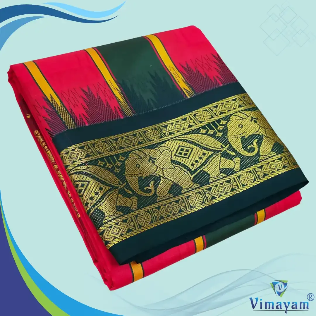 Red soft silk dhoti premium quality - Assorted border designs - Vimayam Dhoties