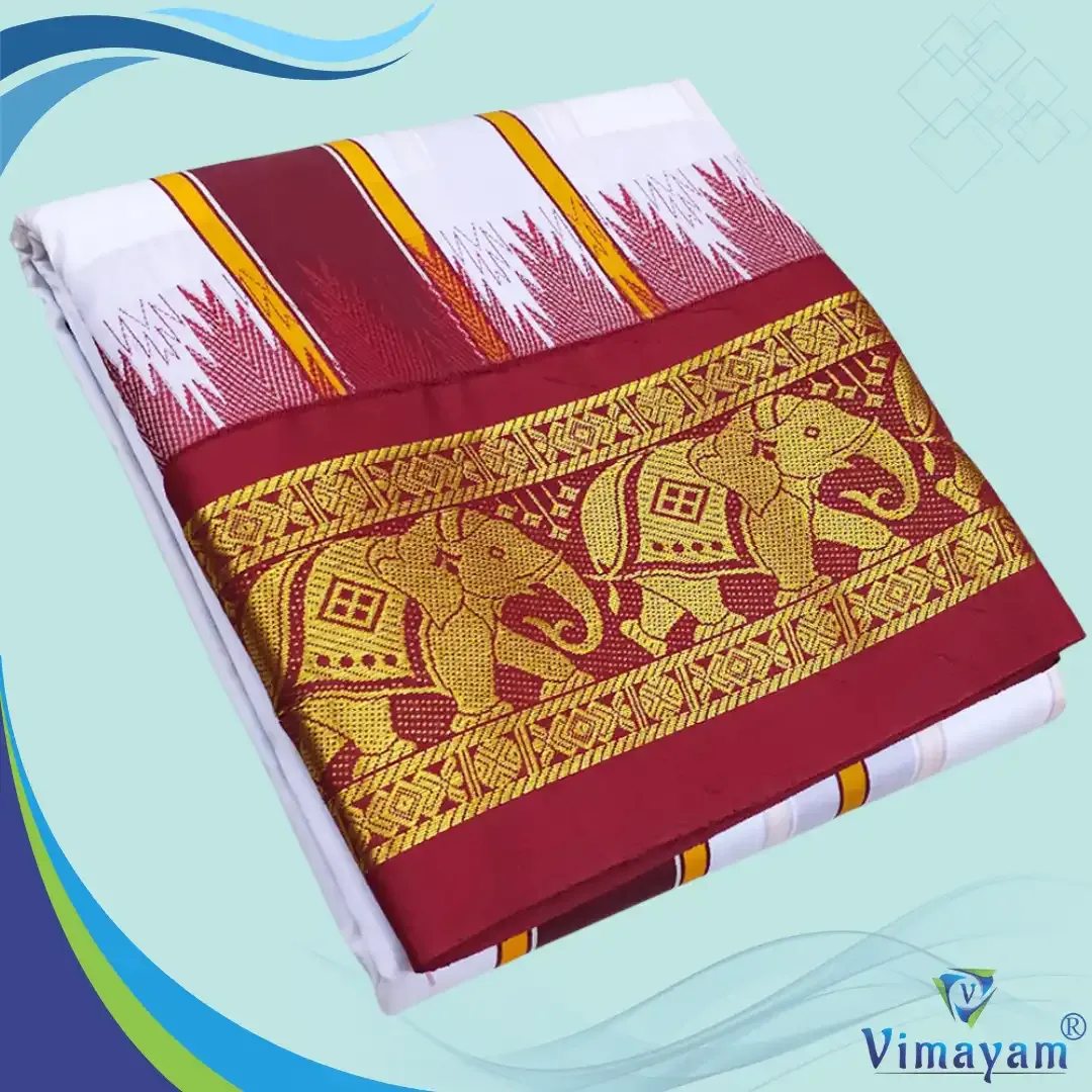White soft silk dhoti premium quality - Assorted border designs
