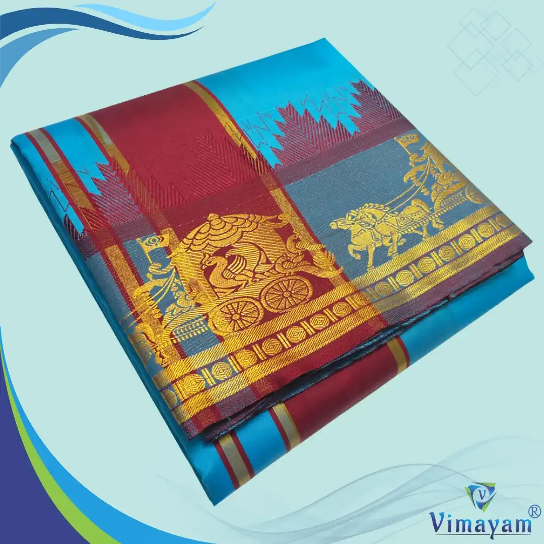 Anandha blue soft silk special quality - Assorted border designs - Vimayam Dhoties