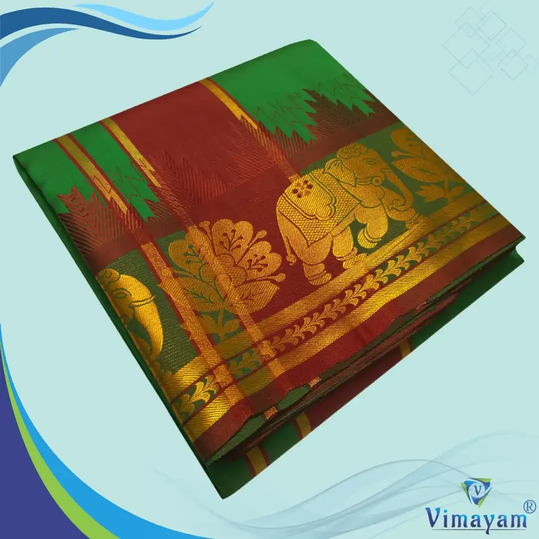 Dark green soft silk special quality - Assorted border designs - Vimayam Dhoties