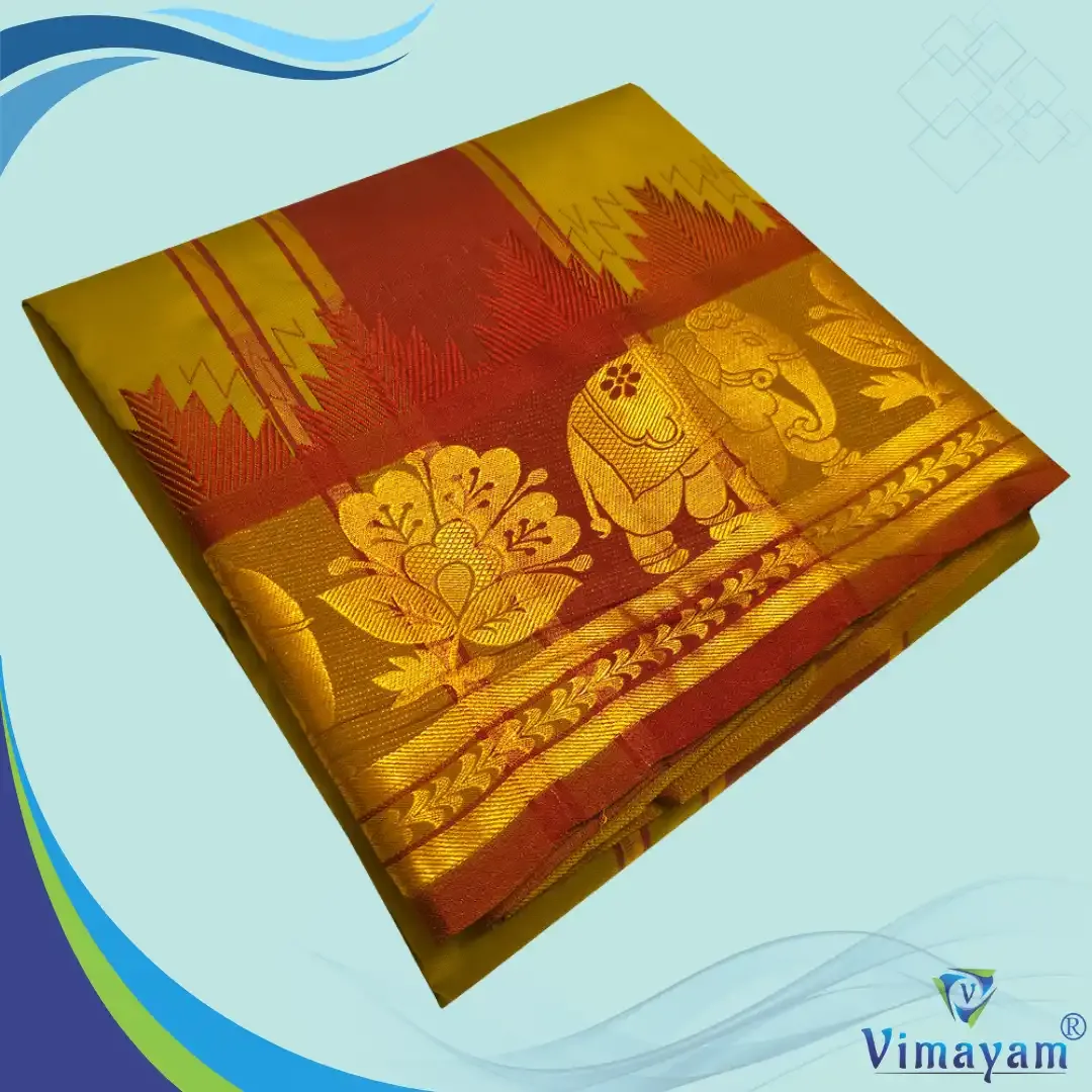 Golden brown soft silk special quality - Assorted border designs - Vimayam Dhoties