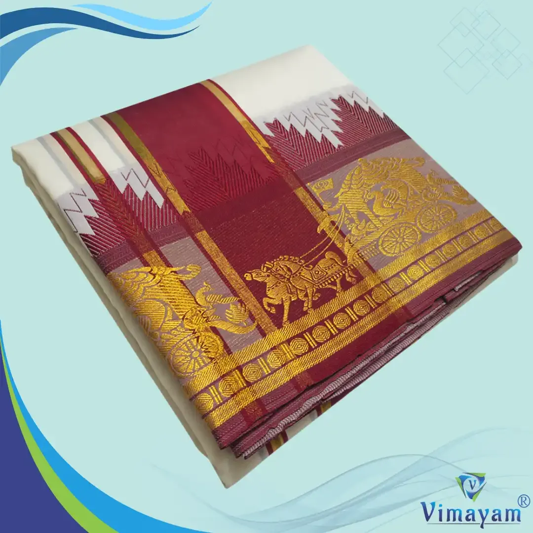 Ivory soft silk special quality - Assorted border designs - Vimayam Dhoties