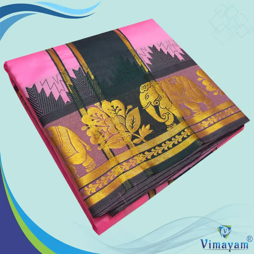 Dark pink soft silk special quality - Assorted border designs - Vimayam Dhoties