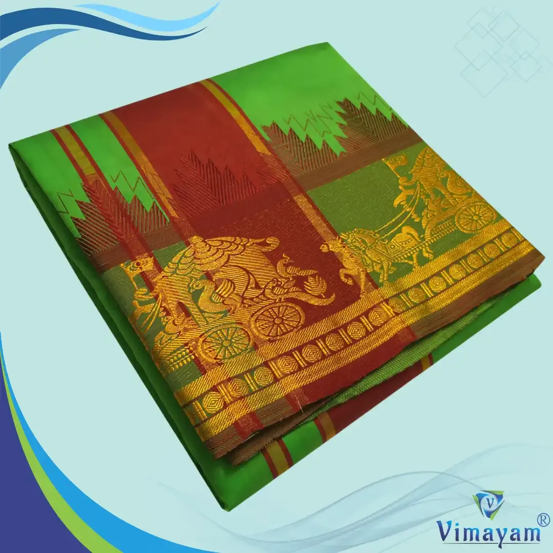 Light green soft silk special quality - Assorted border designs - Vimayam Dhoties