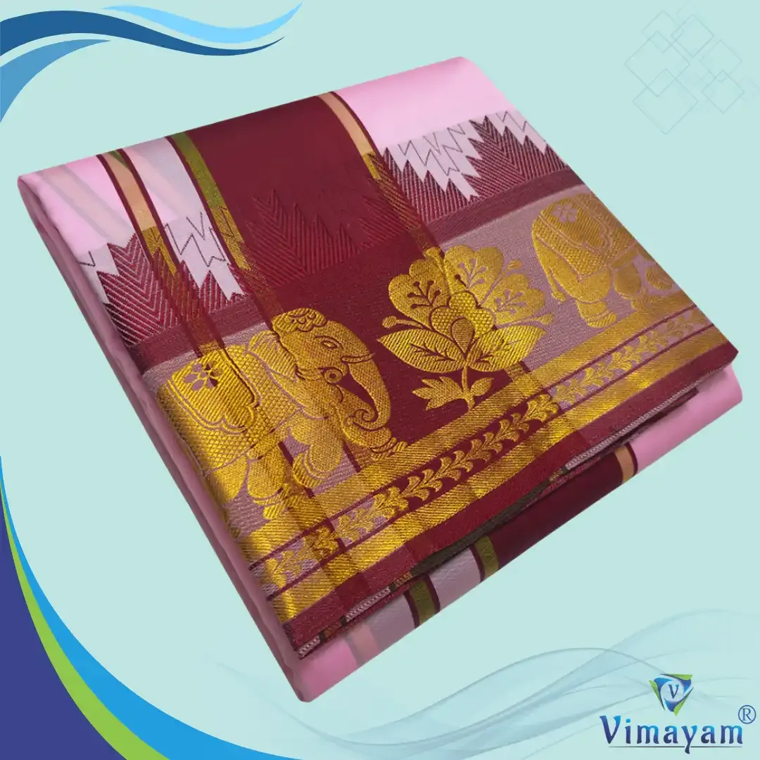 Light rose soft silk special quality - Assorted border designs - Vimayam Dhoties