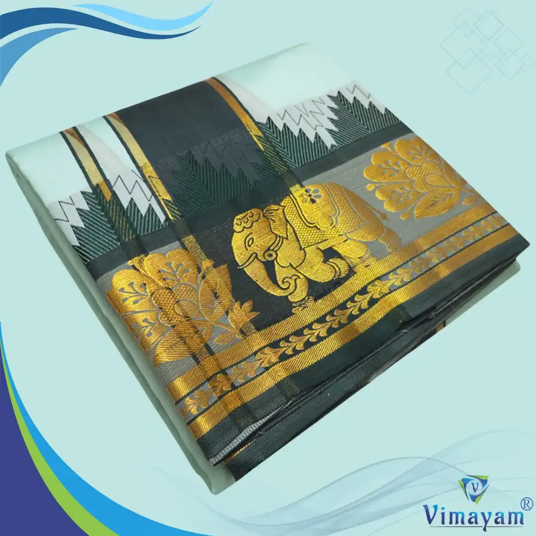 Rexona green soft silk special quality - Assorted border designs - Vimayam Dhoties