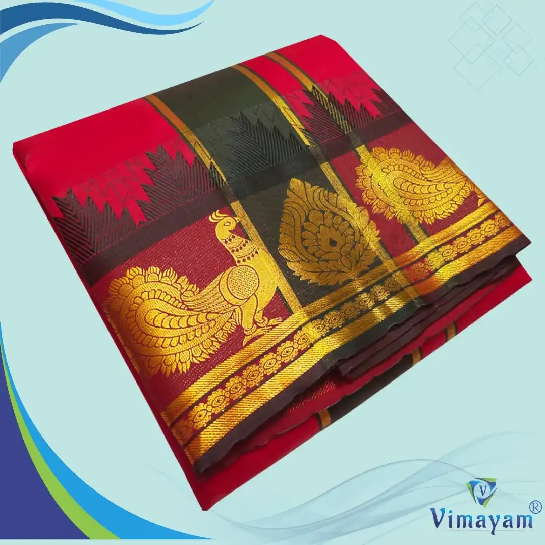Red soft silk special quality - Assorted border designs - Vimayam Dhoties