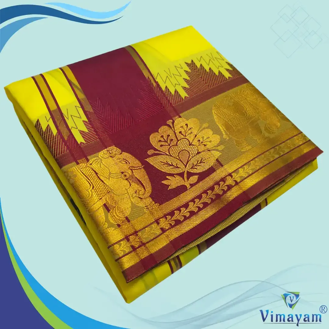 Yellow soft silk special quality - Assorted border designs – SILK DHOTIES | New Arrival | Vimayam Dhoties