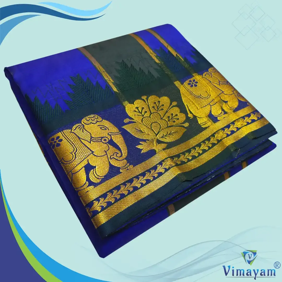 Blue soft silk special quality - Assorted border designs - Vimayam Dhoties