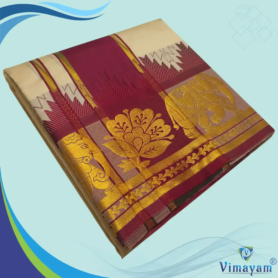 Beige soft silk special quality - Assorted border designs - Vimayam Dhoties