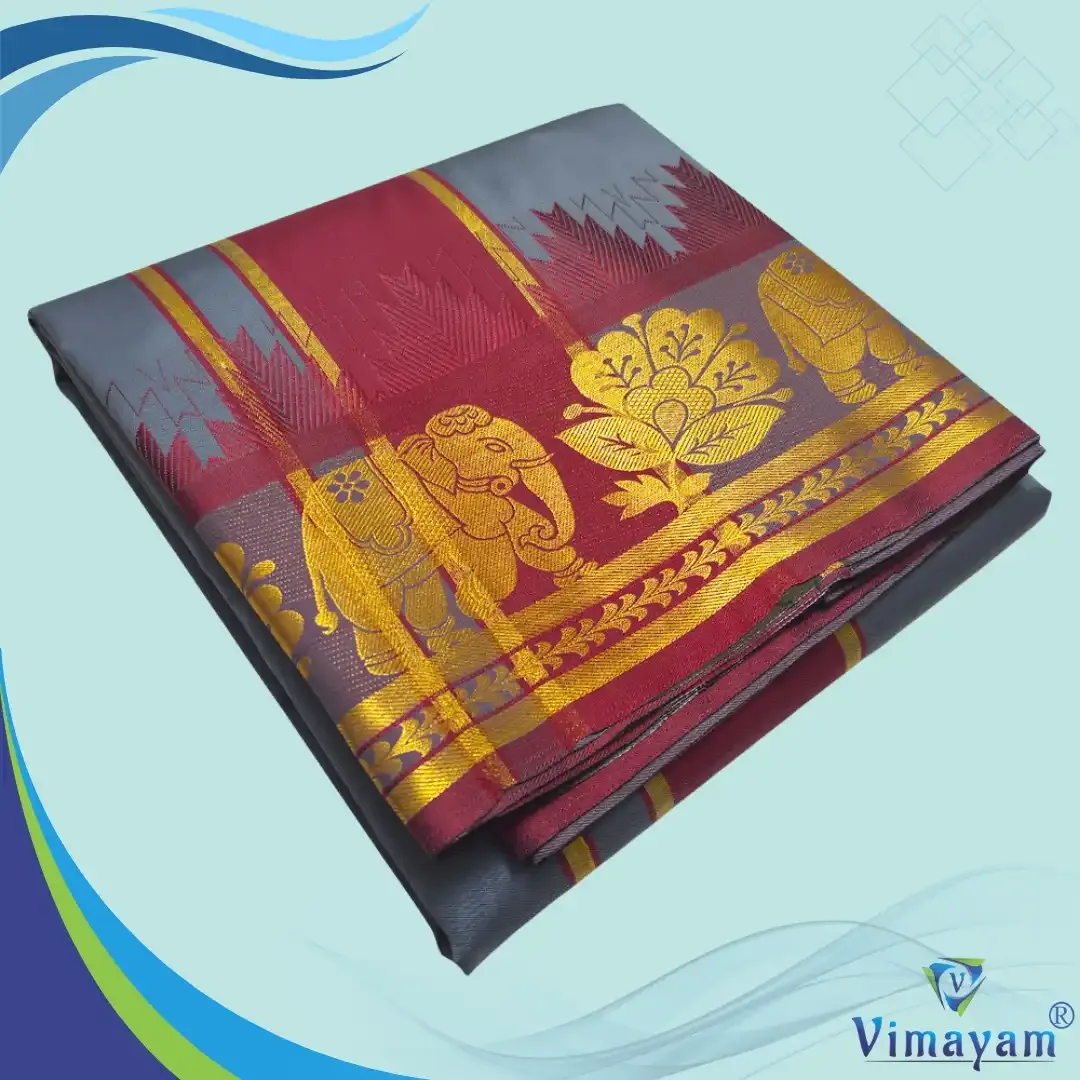 Grey soft silk special quality - Assorted border designs - Vimayam Dhoties