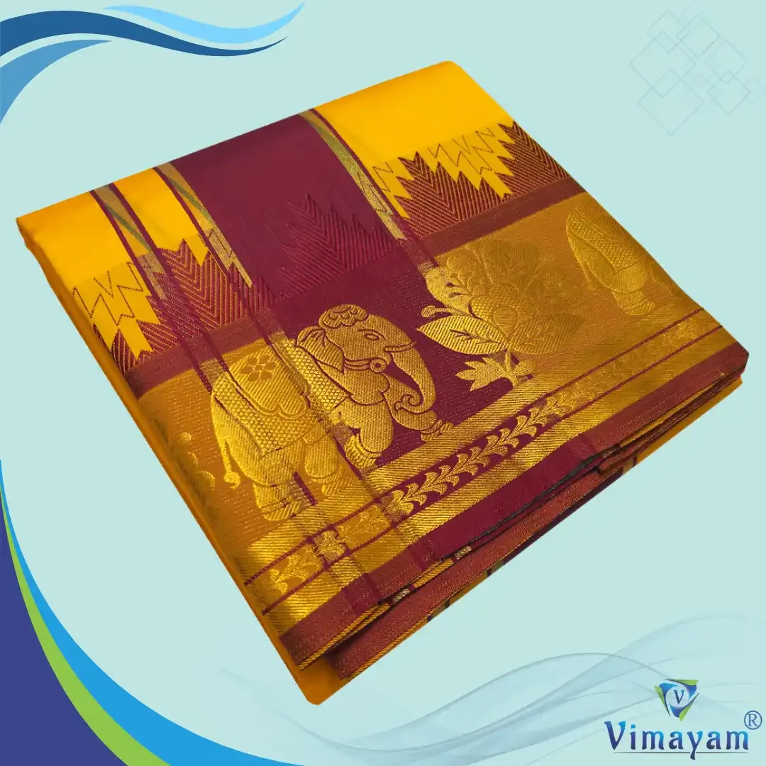 Golden mango soft silk special quality - Assorted border designs - Vimayam Dhoties