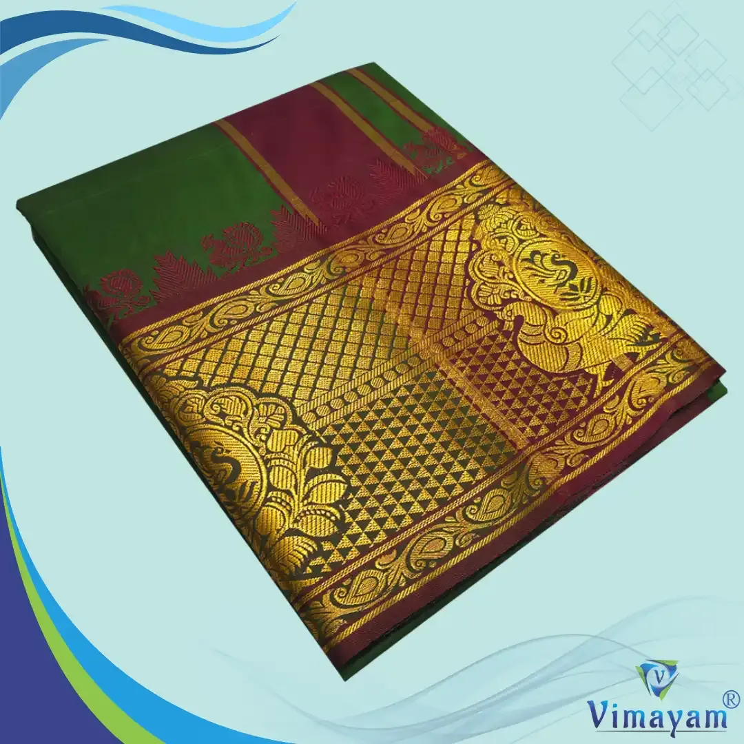 Dark green premium quality big border dhoti - Assorted border designs - Vimayam Dhoties