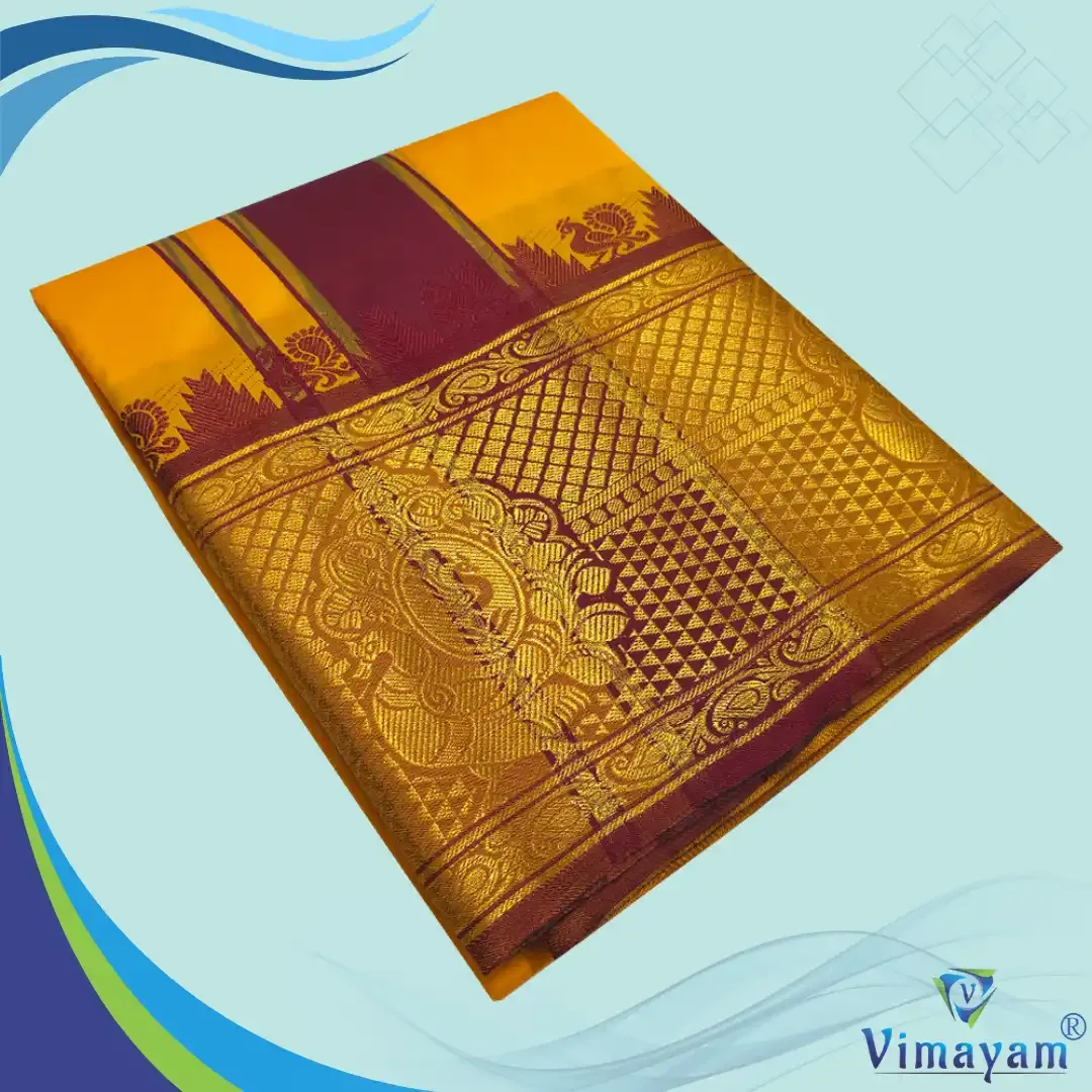 Golden mango premium quality big border dhoti - Assorted border designs - Vimayam Dhoties