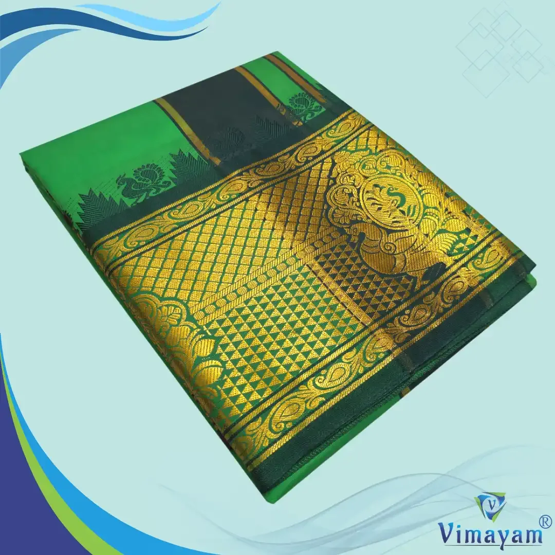 Light green premium quality big border dhoti - Assorted border designs - Vimayam Dhoties