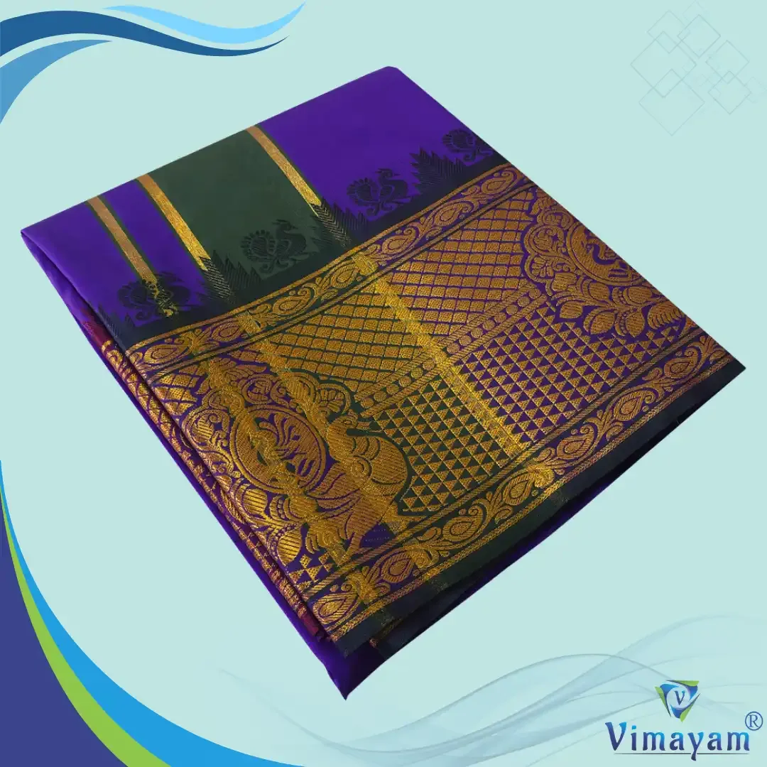 Violet premium quality big border dhoti - Assorted border designs - Vimayam Dhoties