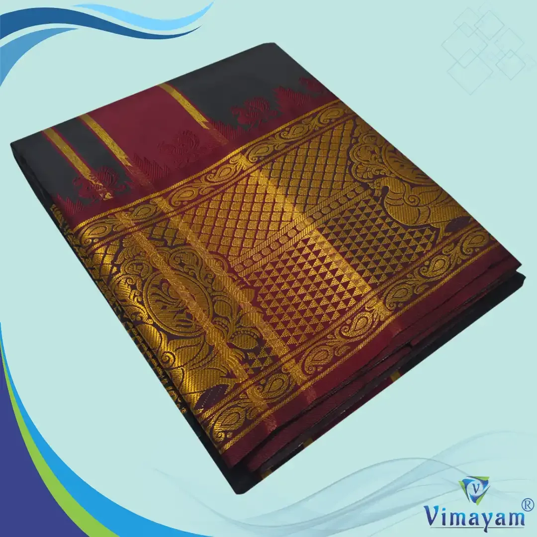 Black premium quality big border dhoti - Assorted border designs - Vimayam Dhoties